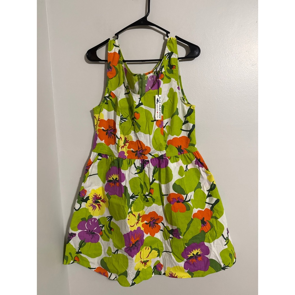 Blue Platypus Floral Sleeveless Fit and Flare Dress Green Orange Purple Large